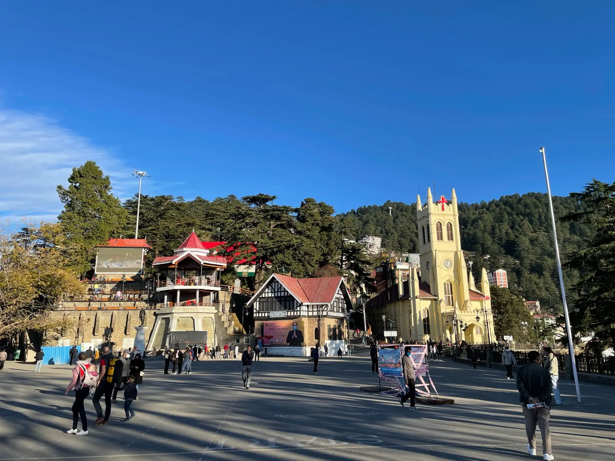 The Ridge in Shimla with Christ Church and the library building